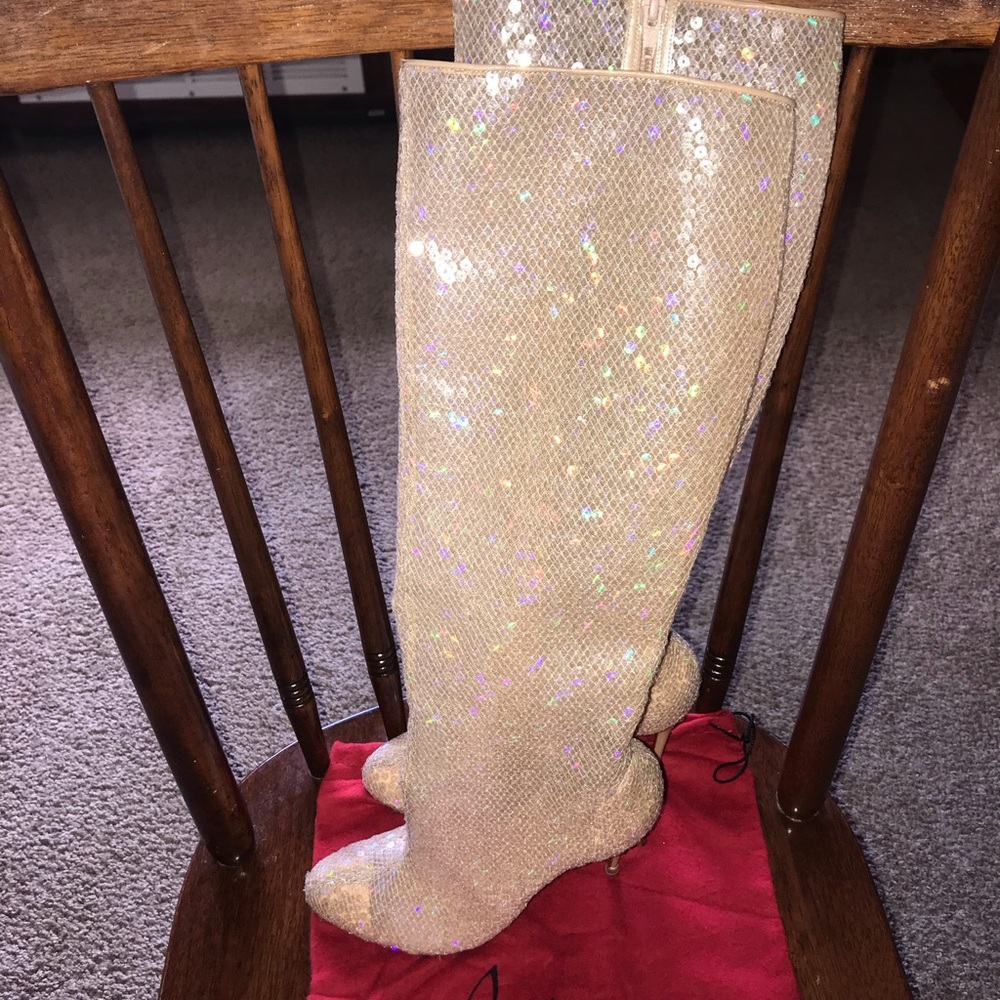 Christian Louboutin nude boot.
